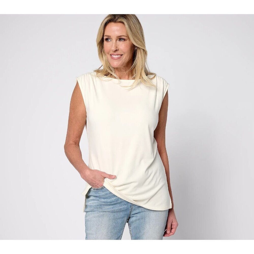 BEAUTIFUL by Lawrence Zarian Gathered Shoulder Tank Top Ivory,1X